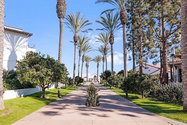 view of property's community with a lawn