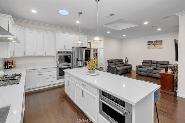 kitchen with white cabinetry, dark hardwood / wood-style flooring, and stainless steel appliances