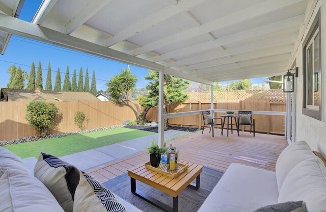 view of patio / terrace with outdoor lounge area and a wooden deck