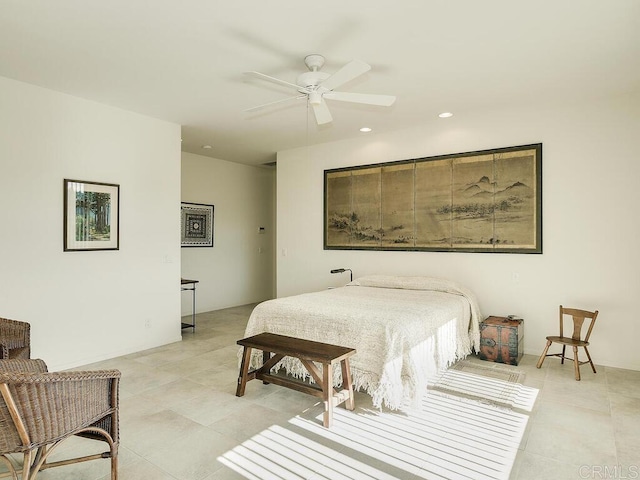 bedroom with ceiling fan and recessed lighting