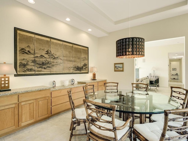 dining area with recessed lighting and light tile patterned floors