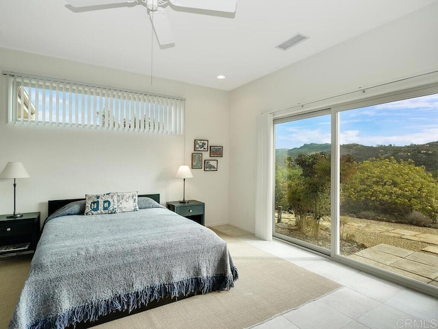 31340 Cottontail Ln, Bonsall, CA 92003 - tiled bedroom with access to outside, a ceiling fan, and baseboards