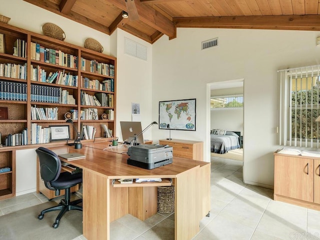 31340 Cottontail Ln, Bonsall, CA 92003 - office with wooden ceiling and light tile patterned floors