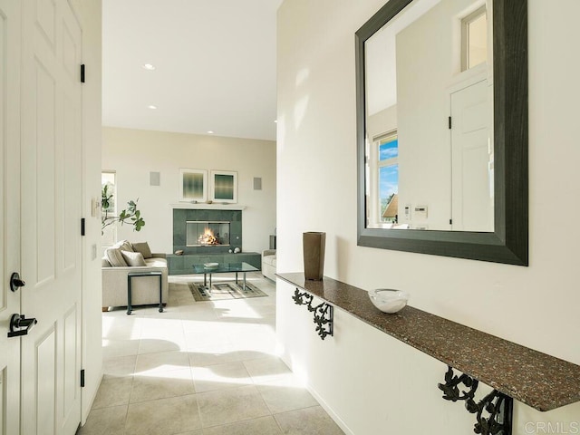 31340 Cottontail Ln, Bonsall, CA 92003 - corridor with light tile patterned floors and plenty of natural light