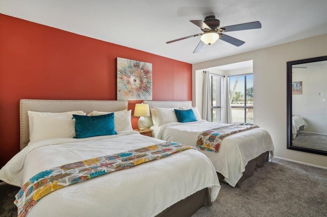 bedroom featuring carpet flooring and ceiling fan