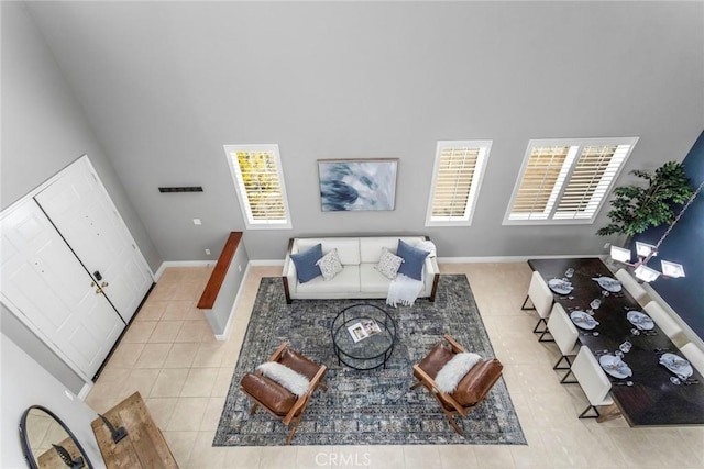 living room featuring light tile patterned flooring