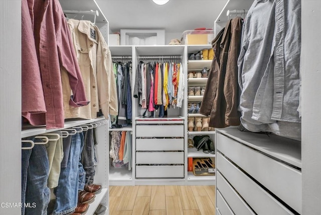 spacious closet featuring light hardwood / wood-style flooring