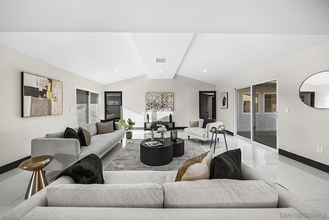 living room with lofted ceiling