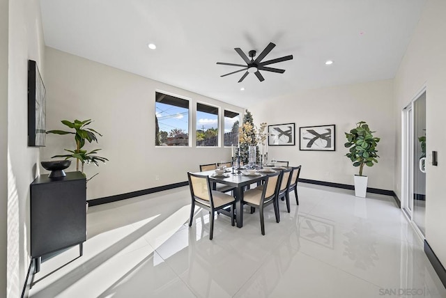 dining area featuring ceiling fan