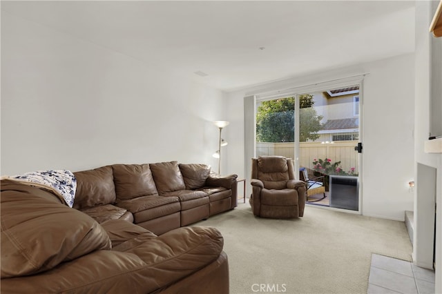 living room with light carpet