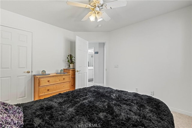 bedroom featuring carpet flooring and ceiling fan