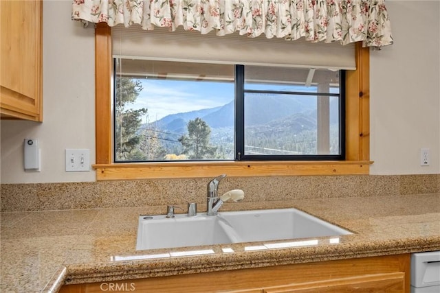 details featuring a mountain view, sink, and dishwasher