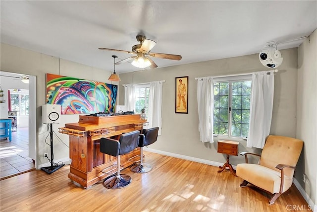 interior space featuring ceiling fan and hardwood / wood-style flooring