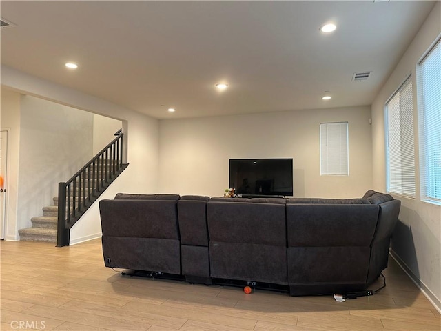 living room featuring light wood-type flooring