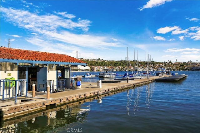 view of dock with a water view