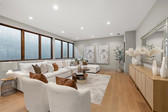 living room with light hardwood / wood-style flooring