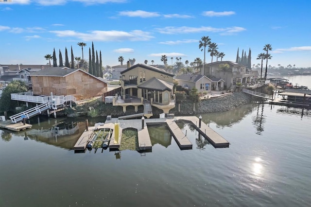 dock area with a water view