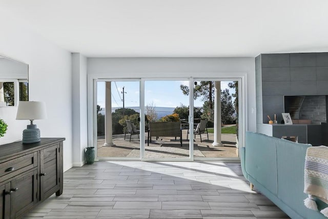 entryway featuring a fireplace