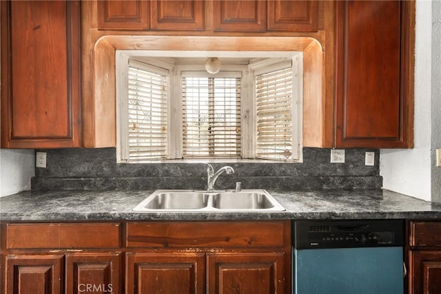 kitchen with decorative backsplash, sink, and stainless steel dishwasher