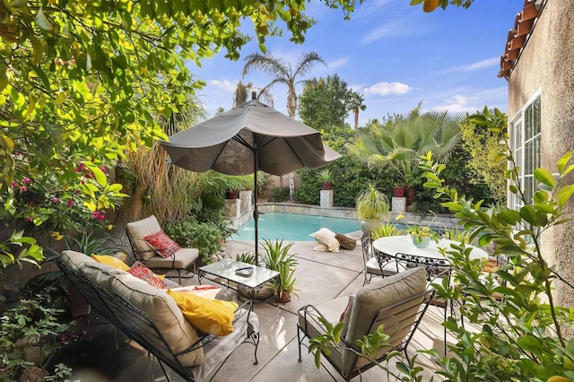 view of pool featuring a patio