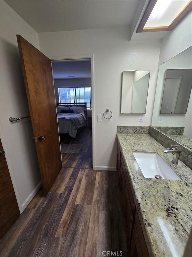 bathroom with wood-type flooring and vanity