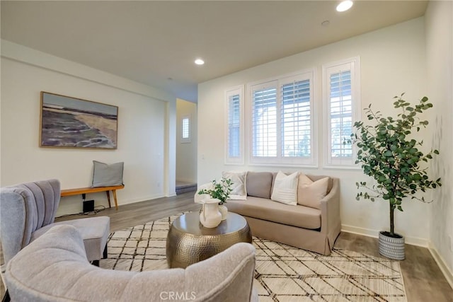 living room with light hardwood / wood-style flooring