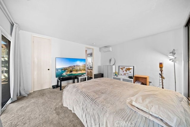 carpeted bedroom with a wall mounted AC