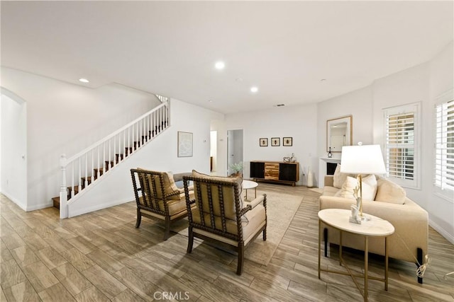 living room with light wood-type flooring