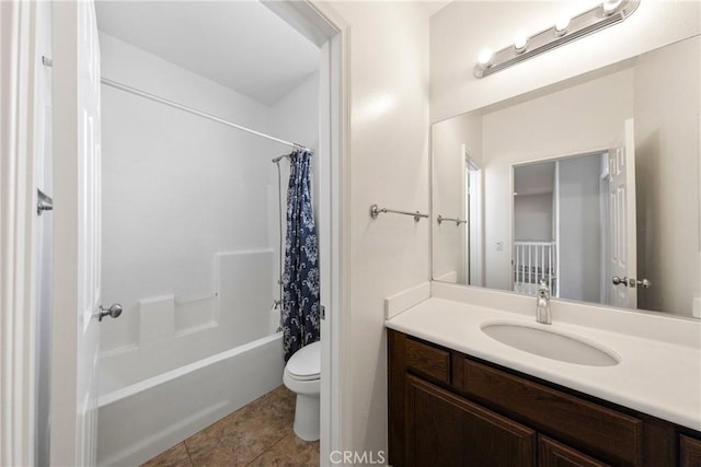 full bathroom featuring tile patterned flooring, vanity, toilet, and shower / bath combo