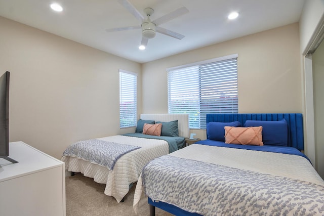 bedroom featuring carpet floors and ceiling fan