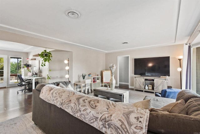 living room featuring wood-type flooring