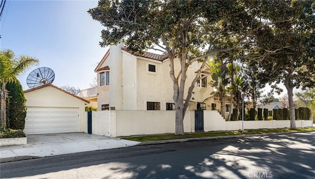 exterior space with a garage