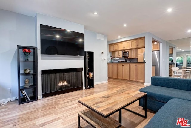 living room with light hardwood / wood-style flooring