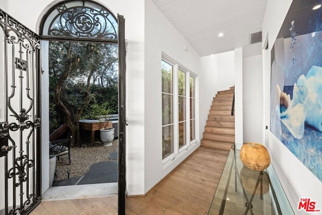 doorway featuring light wood-type flooring