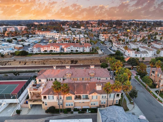 view of aerial view at dusk