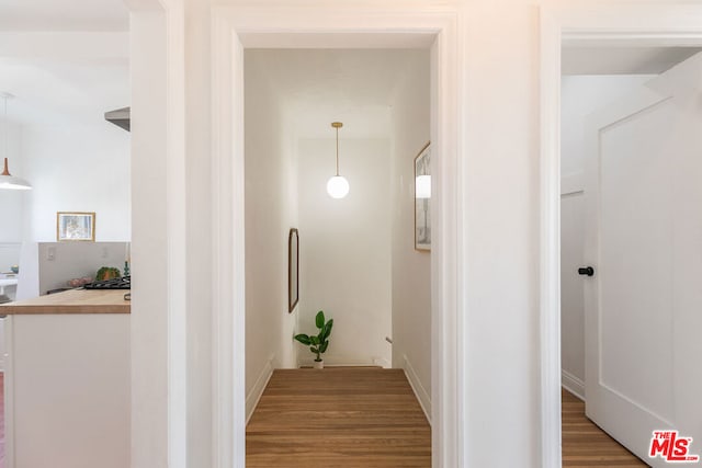 hall with wood-type flooring