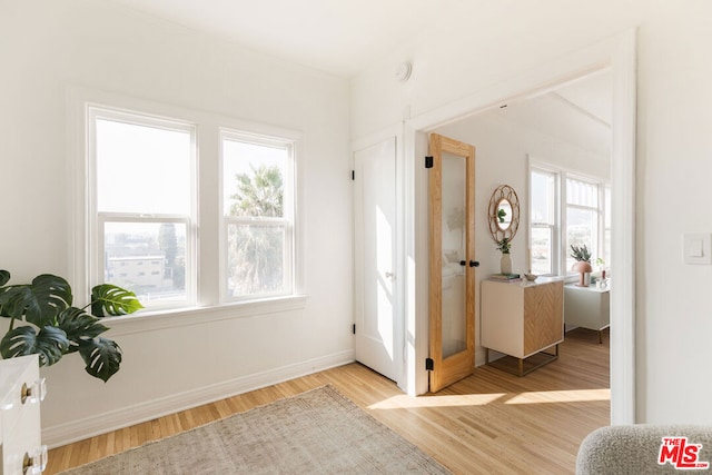 foyer with light wood-type flooring