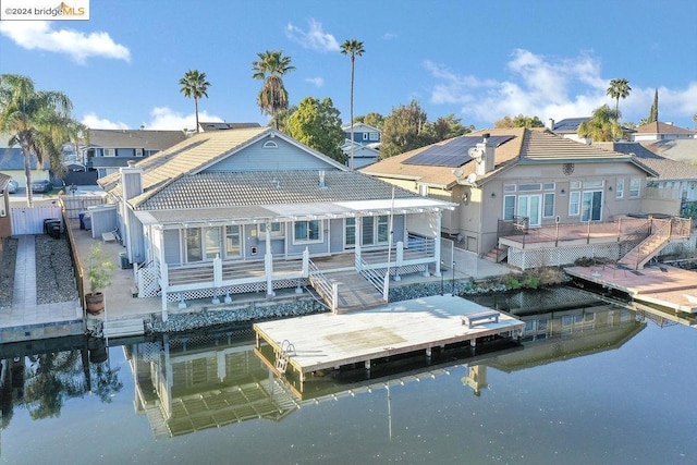 dock area with a deck with water view