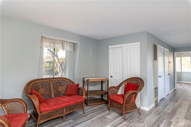 living area featuring light hardwood / wood-style flooring