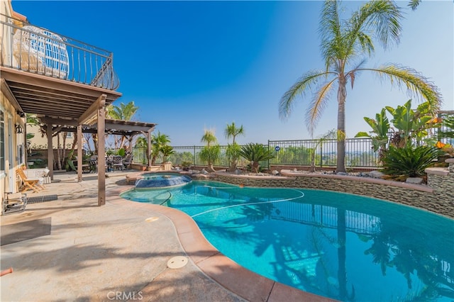 5185 Highview St, Chino Hills, CA 91709 - view of pool featuring a pergola, a fenced backyard, a patio area, and a pool with connected hot tub