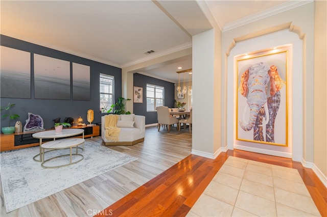 5185 Highview St, Chino Hills, CA 91709 - living room featuring wood finished floors and ornamental molding