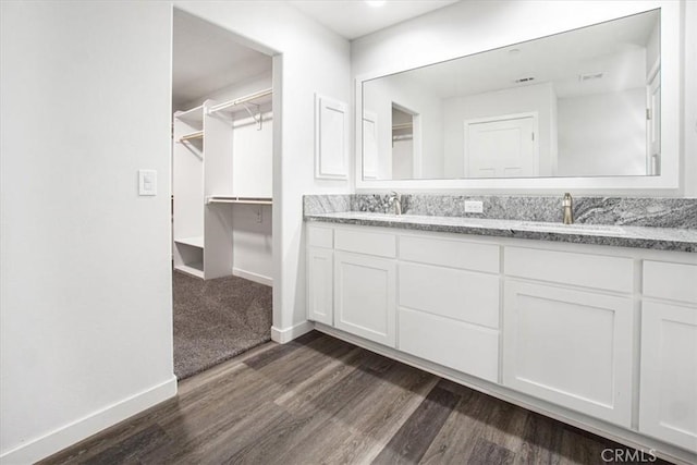 bathroom featuring vanity and wood-type flooring