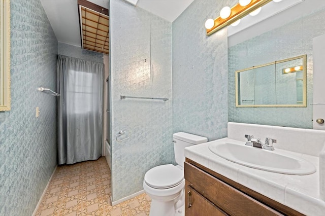 full bathroom with vanity, shower / bathtub combination, and toilet