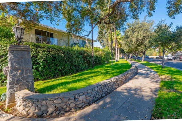 view of property's community featuring a yard