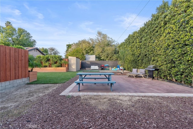 exterior space with a patio and a yard