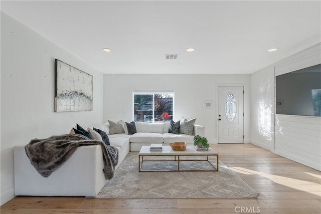 living room featuring light wood-type flooring