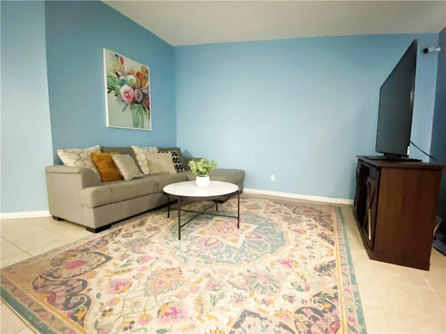 living room featuring light tile patterned floors