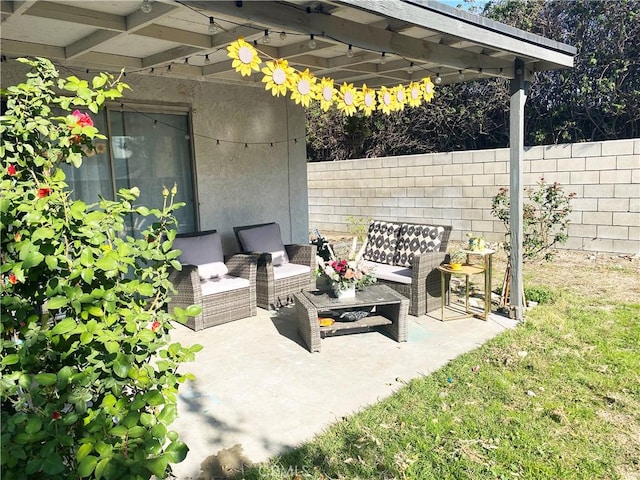 view of patio / terrace featuring an outdoor living space