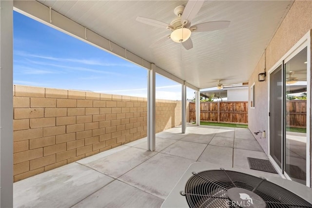 view of patio featuring ceiling fan and central AC unit