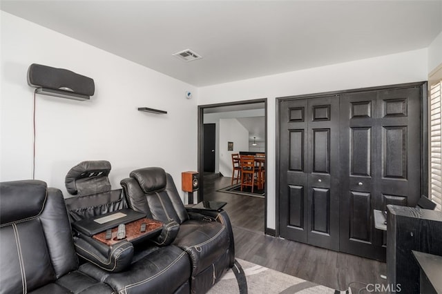 interior space with dark hardwood / wood-style floors